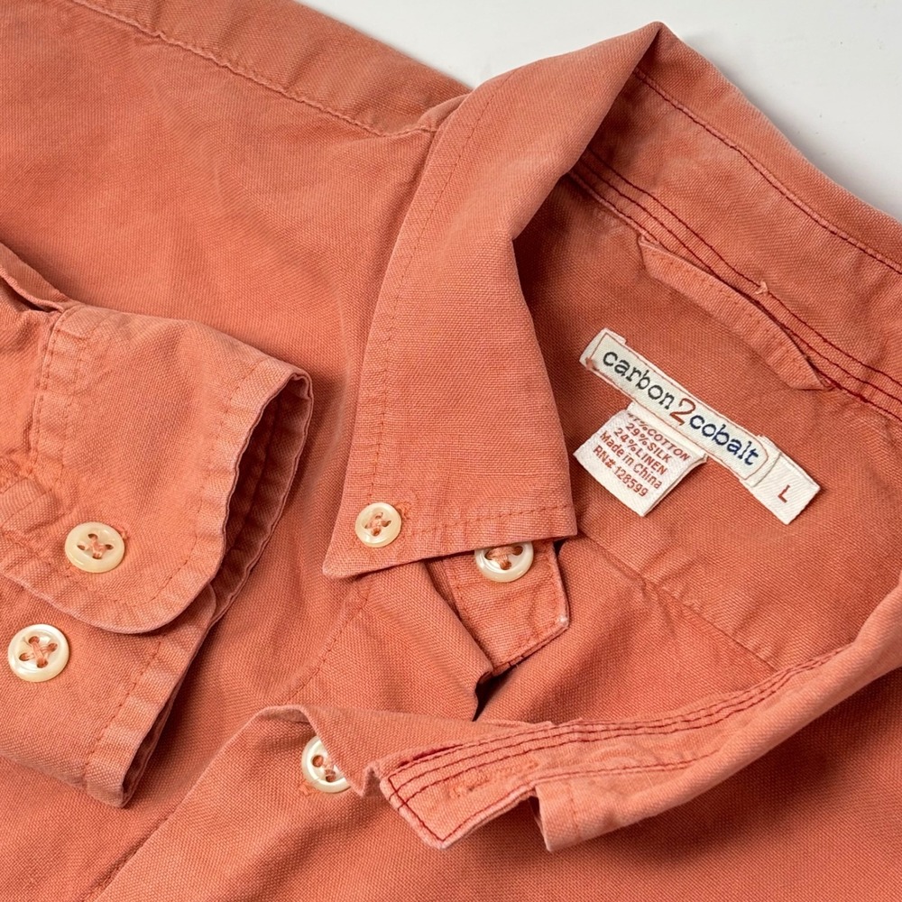 Carbon2Cobalt Cotton Silk Button Down Shirt Men's Large Coral Long Sleeve